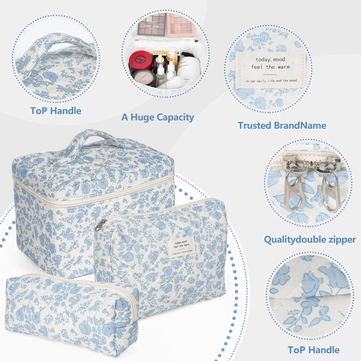 ✨ Cute Quilted Cotton Makeup Bag ✨