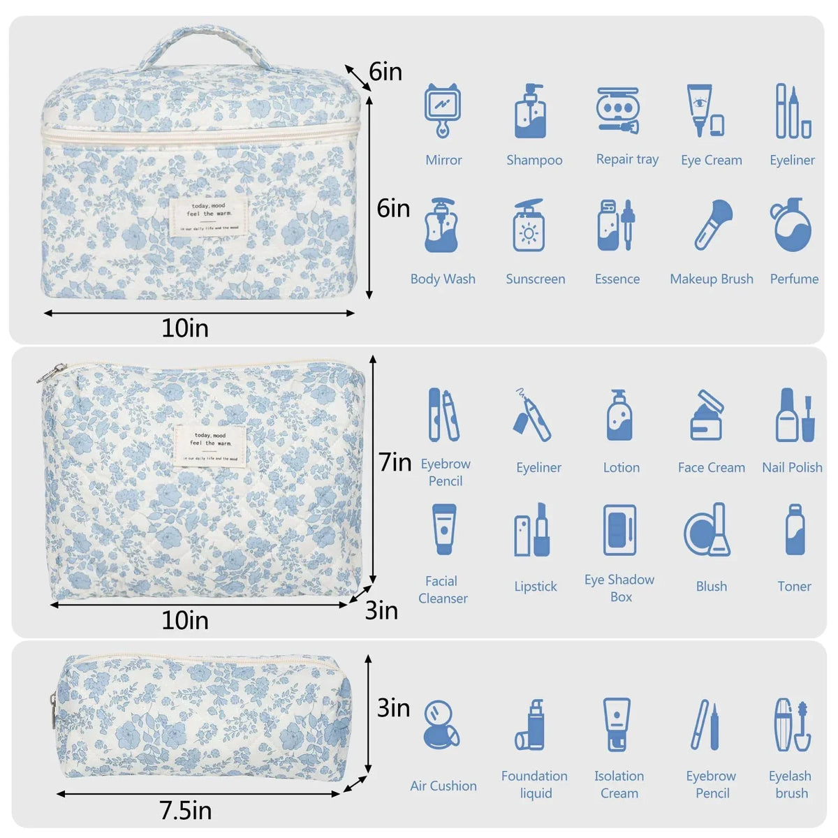 ✨ Cute Quilted Cotton Makeup Bag ✨